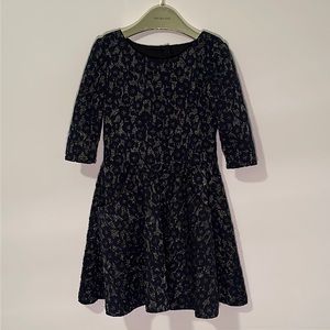 Zoe LTD navy blue and silver girls leopard cut out animal print holiday dress